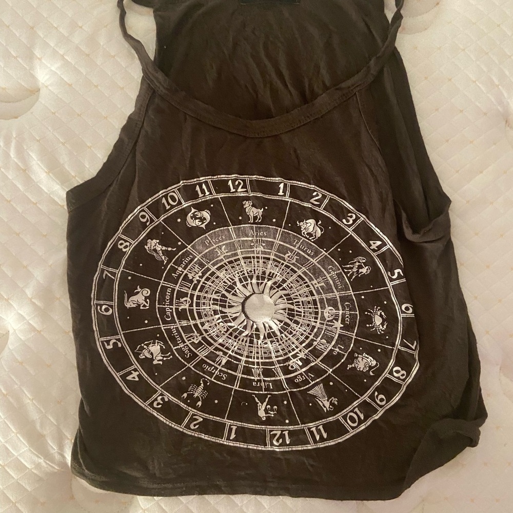 Zodiac Print Black Tank Top